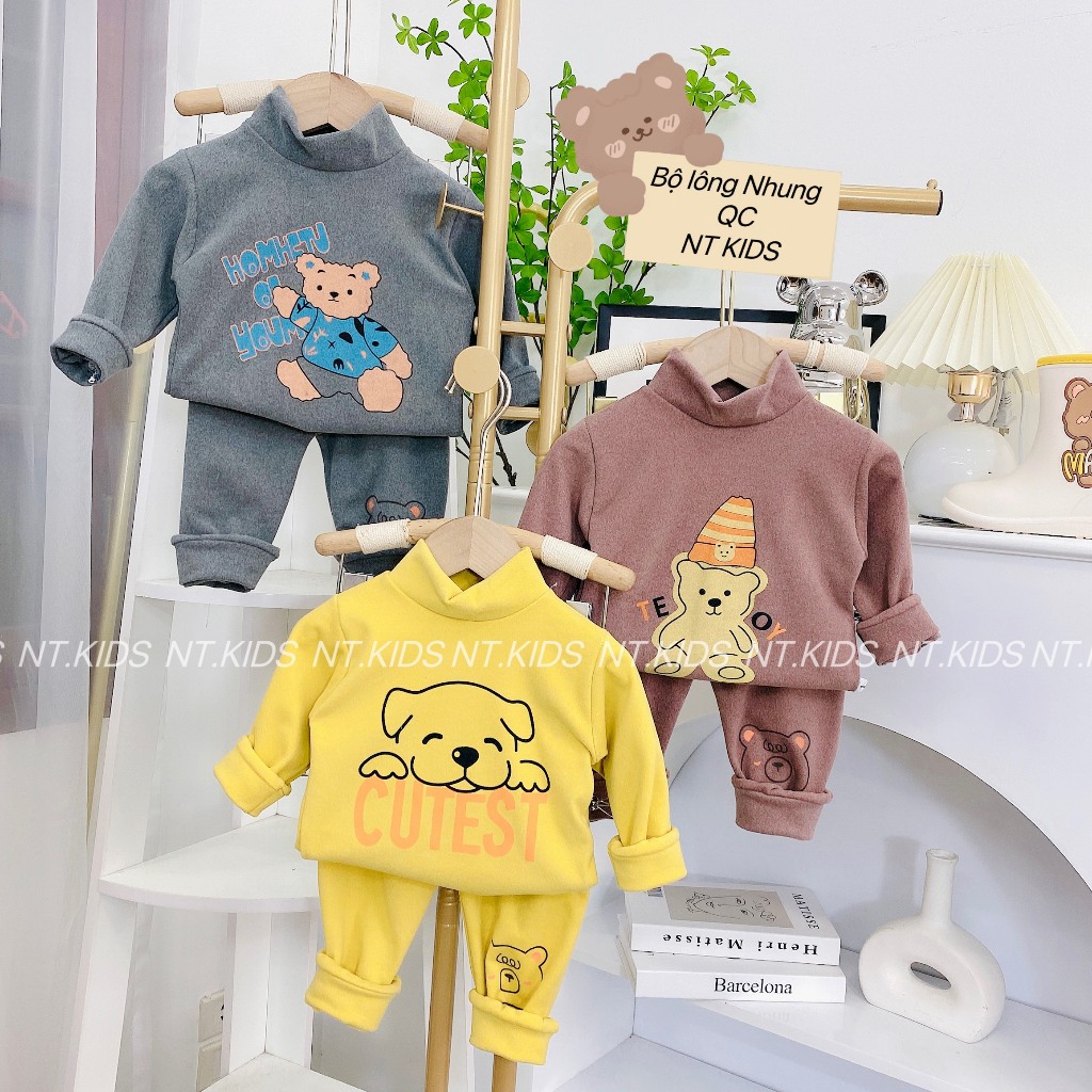 Bộ dài tay bé trai, bé gái - Bộ nỉ nhung giữ nhiệt cho bé trai bé gái7-15kg
