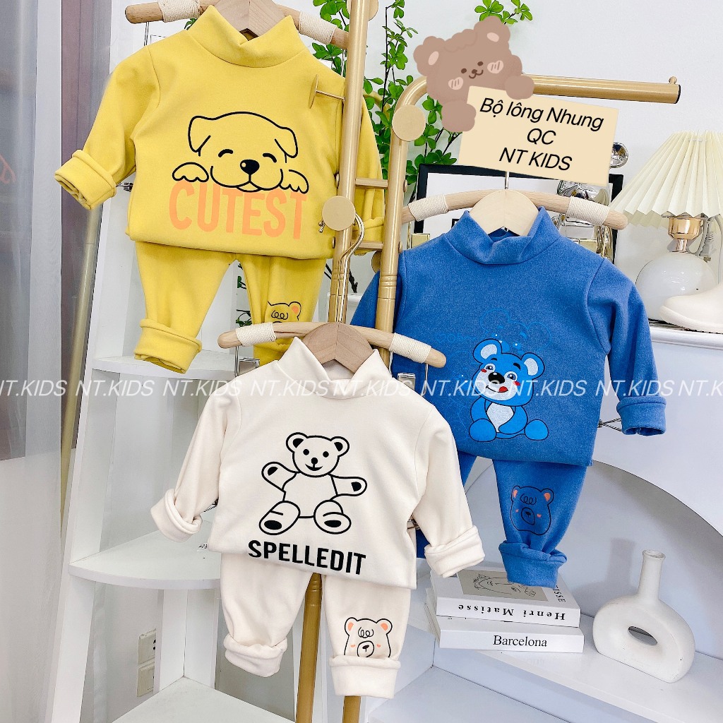Bộ dài tay bé trai, bé gái - Bộ nỉ nhung giữ nhiệt cho bé trai bé gái7-15kg