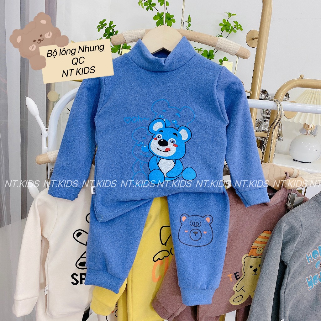 Bộ dài tay bé trai, bé gái - Bộ nỉ nhung giữ nhiệt cho bé trai bé gái7-15kg