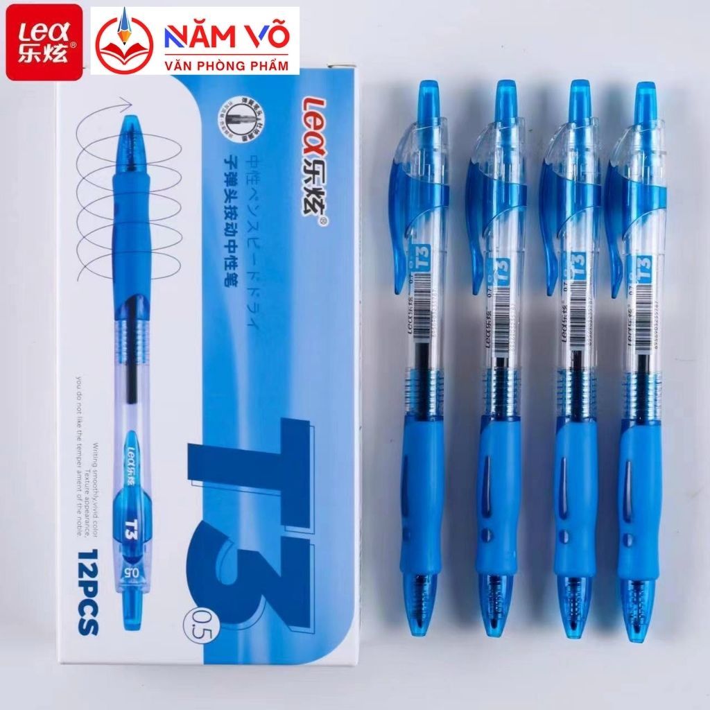 Hộp 12 Cây Bút Viết Gel Nước Bấm LEX / LEA T3 Ngòi 0.5mm  Cao Cấp Chính Hãng