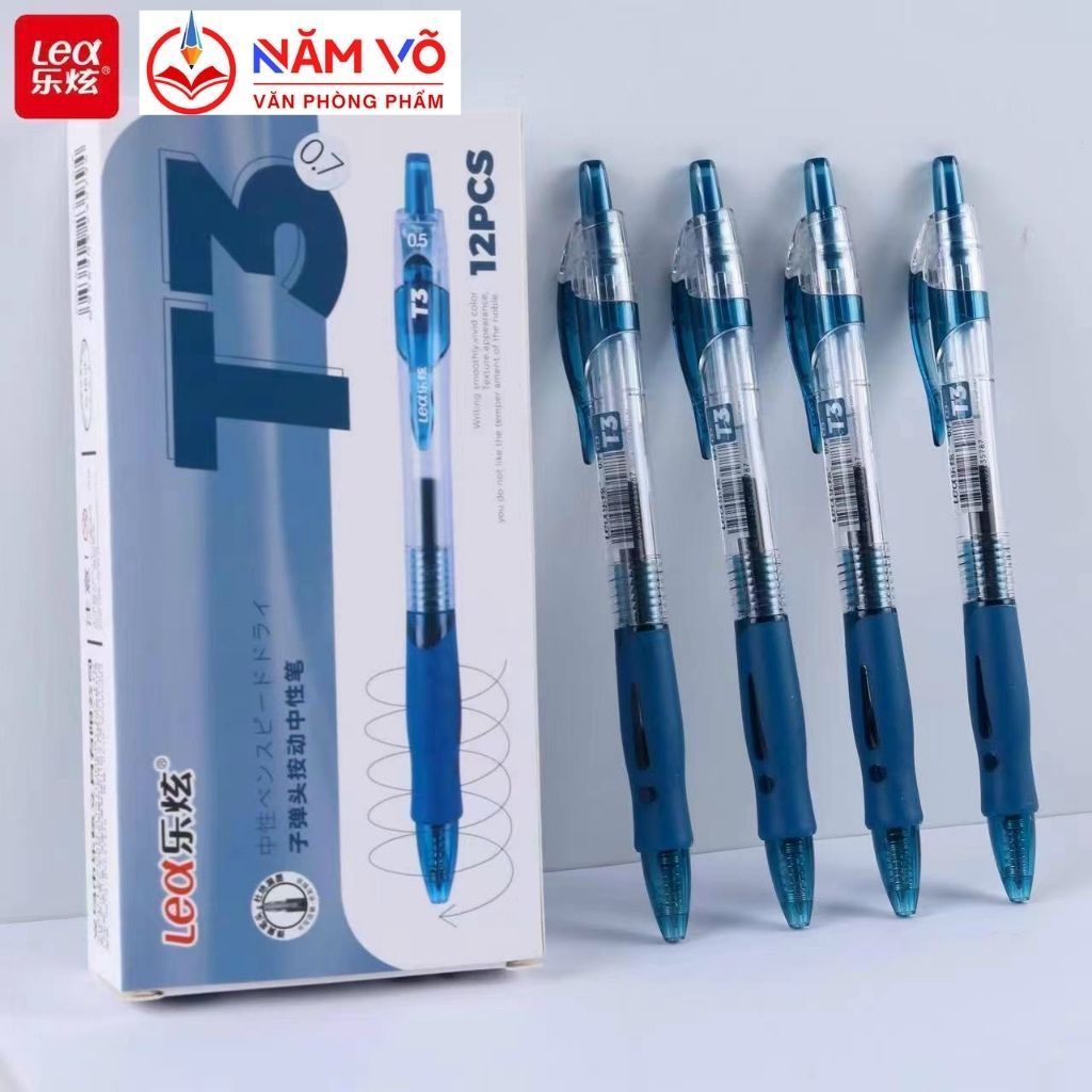Hộp 12 Cây Bút Viết Gel Nước Bấm LEX / LEA T3 Ngòi 0.5mm  Cao Cấp Chính Hãng