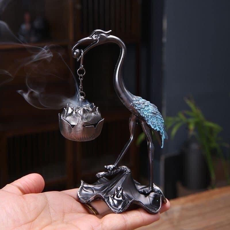LƯ XÔNG TRẦM HẠC TIÊN NGẬM HOA SEN Hồng Hạc Đốt Trầm Hương Lư Hương