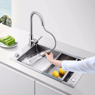 Vòi Rửa Bát Nóng Lạnh SUS 304 Có Dây Rút Kéo Dài, Đầu Vòi Tăng Áp Xả Nước Mạnh