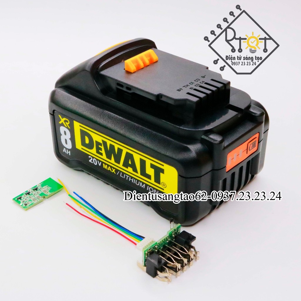 Vỏ mạch pin Dewalt 8AH 21700 20V Li-ion 2 hàng  có led báo pin, nhận sạc zin