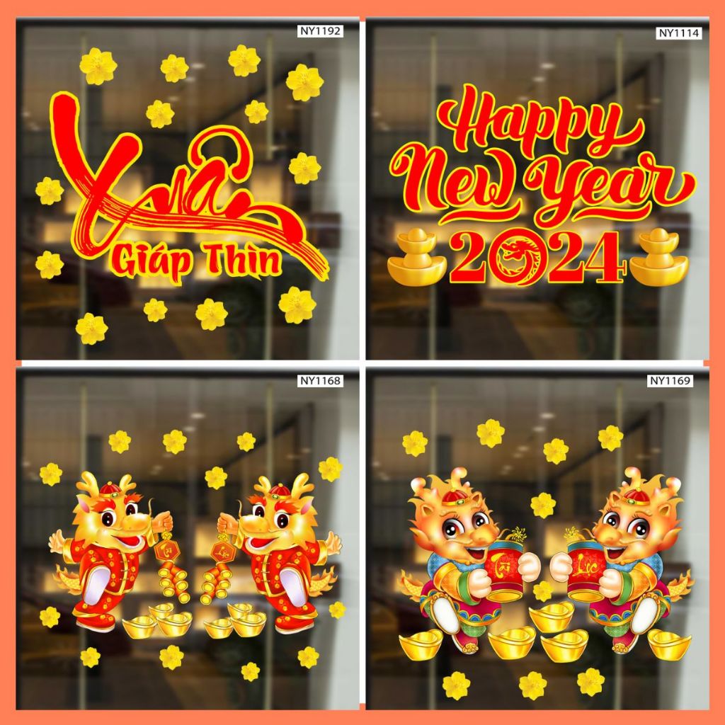 Decal trang trí tết cửa kính ngày tết cung chúc tân xuân - Giấy dán kính, tường cao cấp có sẵn keo dán màu sắc nét