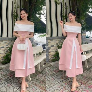 ĐẦM HỒNG THIẾT KẾ TRỄ VAI XINH - SHOP LINH TRANG