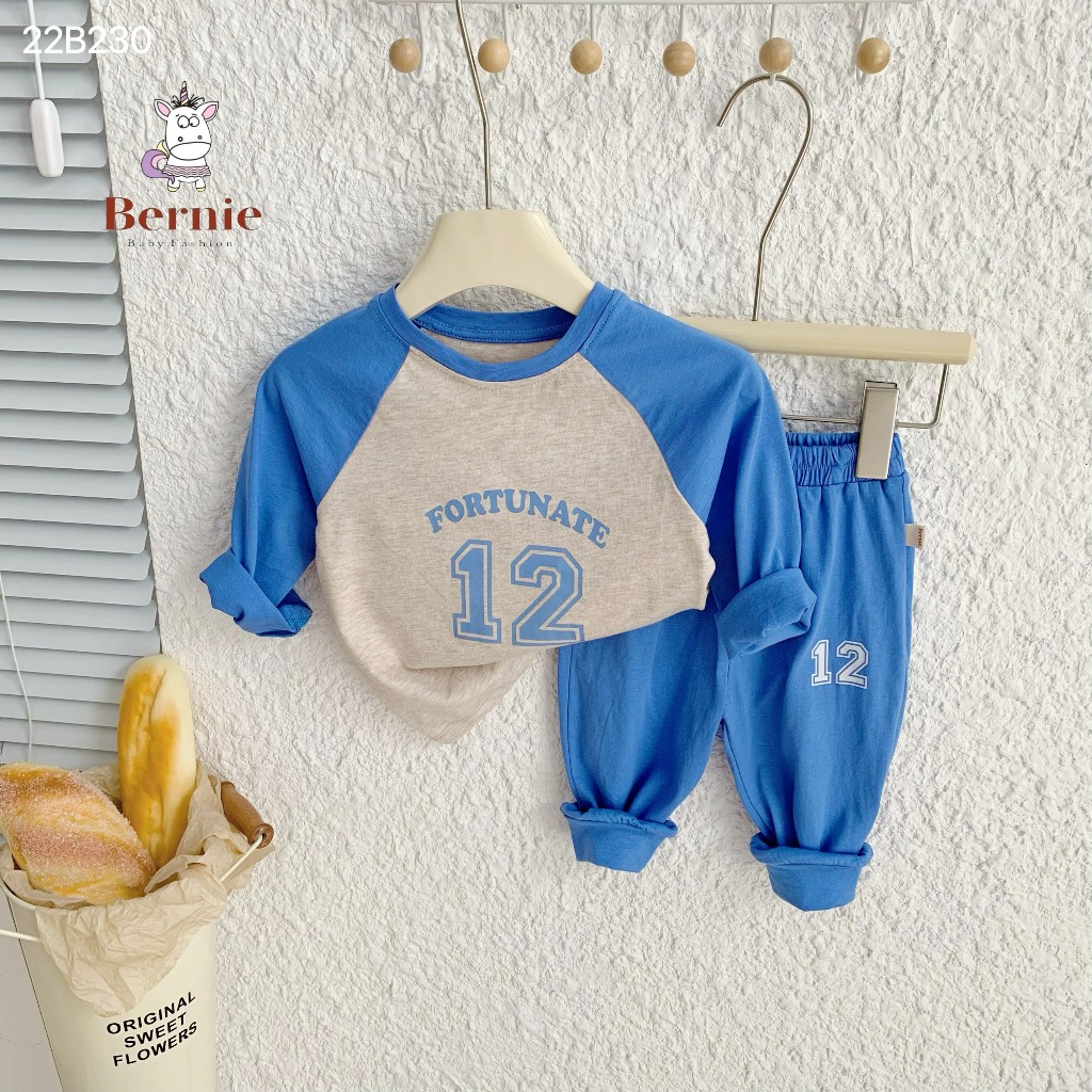 Bộ thu đông bé trai số 12 Bernie - Bộ dài tay bé trai chất cotton cho bé từ 9-23kg- 22B230