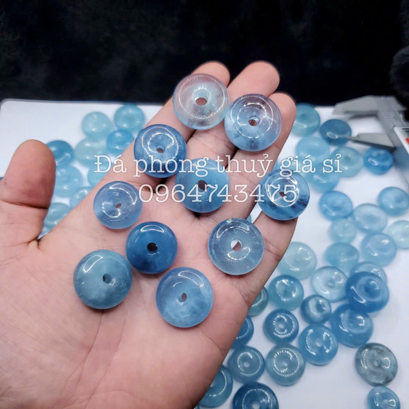 Mặt dây chuyền đồng điếu aquamarine siêu đẹp mịn hàng kiểm định kèm dây dù