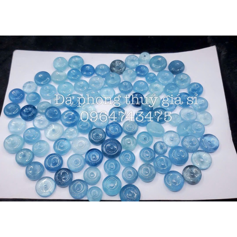 Mặt dây chuyền đồng điếu aquamarine siêu đẹp mịn hàng kiểm định kèm dây dù