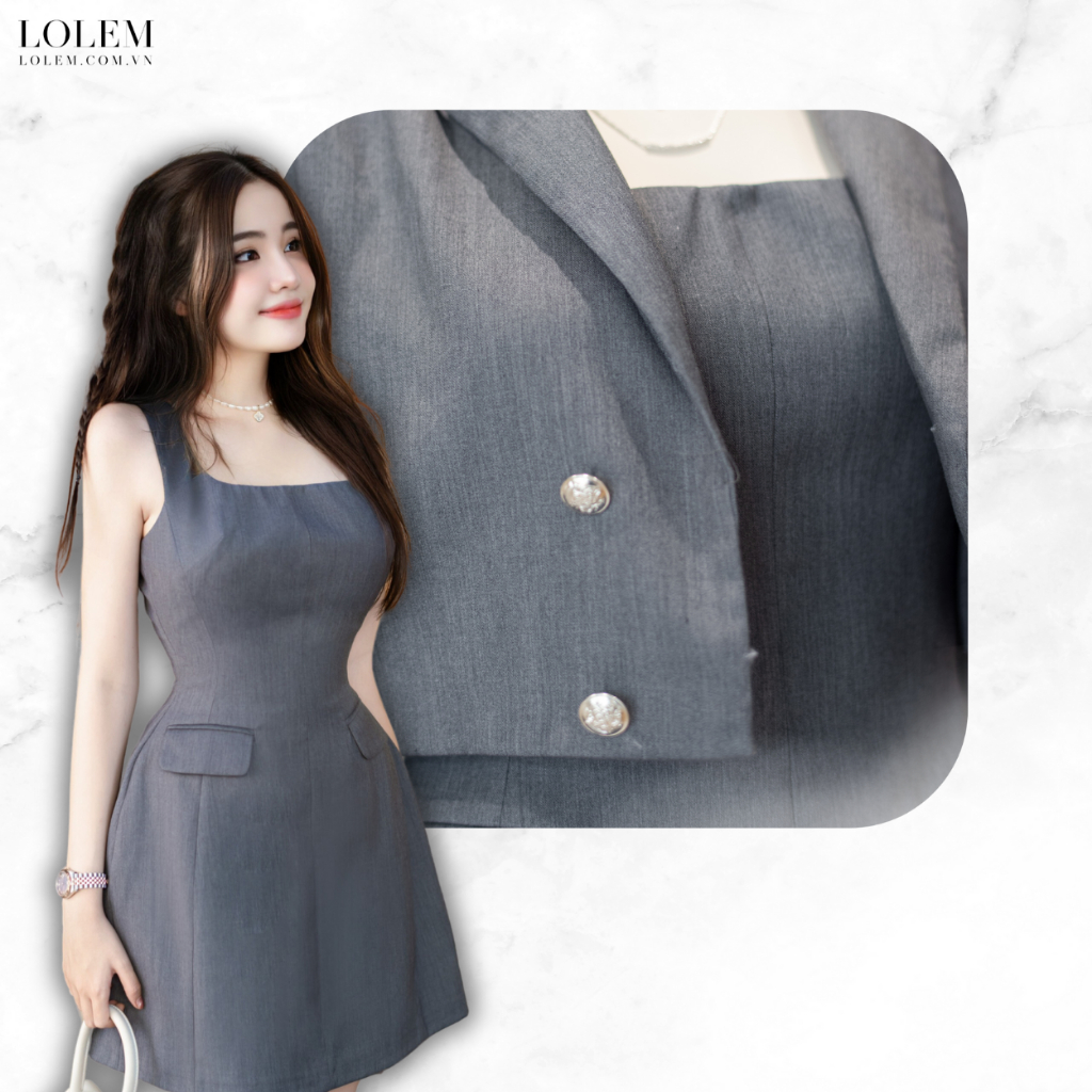 Váy nữ kèm áo khoác croptop LOLEM SV254 chất chéo xước cao cấp