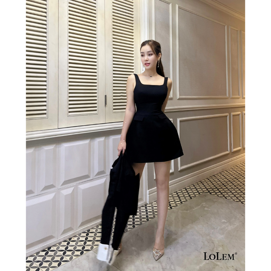 Váy nữ kèm áo khoác croptop LOLEM SV254 chất chéo xước cao cấp
