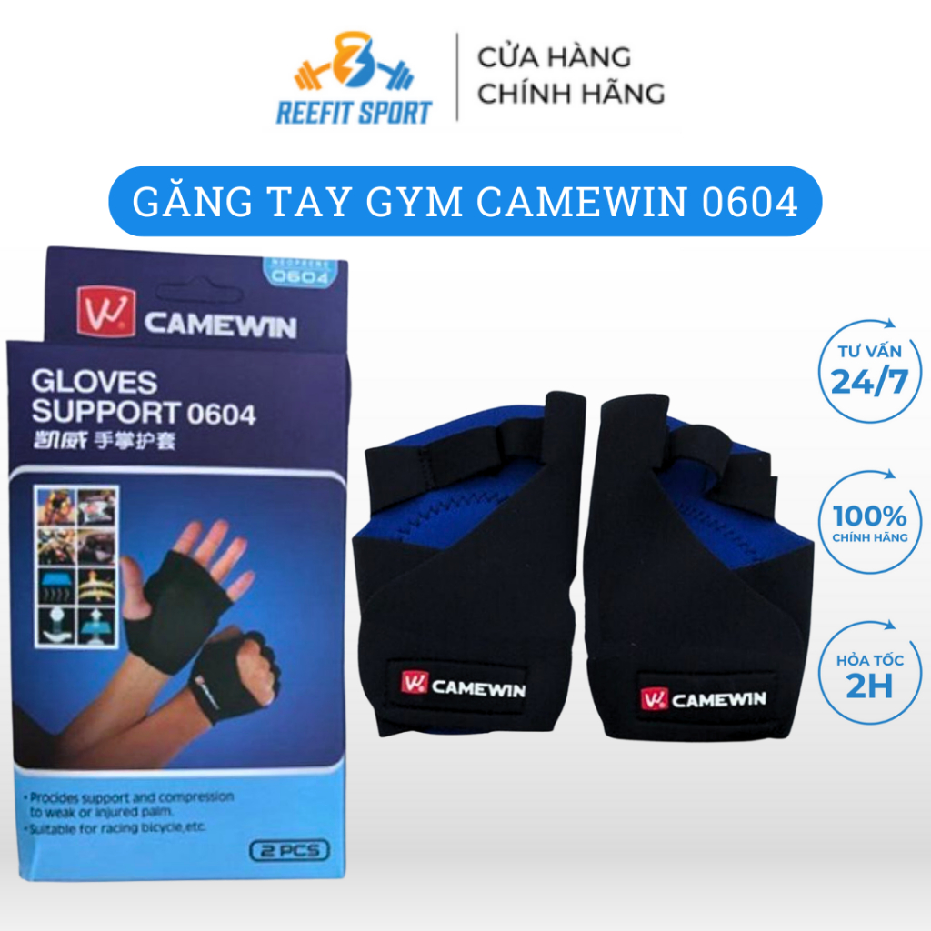 Găng tay tập gym Camewin 0604 xanh đen Reefit sport