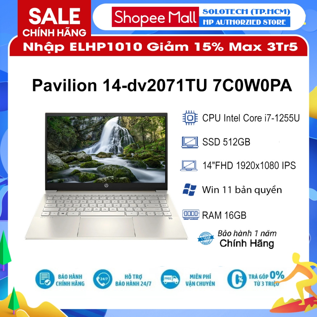 Laptop HP Pavilion 14-dv2071TU 7C0W0PA i7-1255U| 16GB| 512GB| OB| 14"FHD| Win11 (Gold)