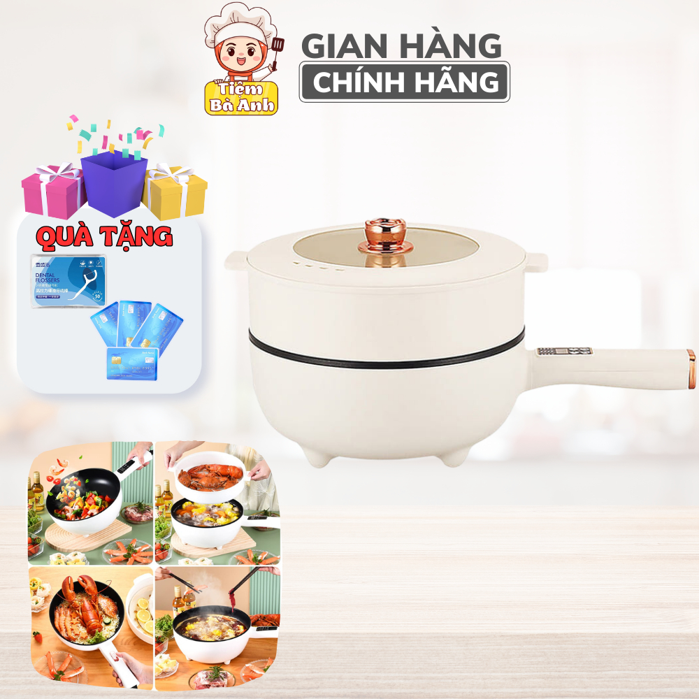 Chảo điện đa năng, nồi lẩu điện chống dính dung tích 3L công suất 1000w chống dính tặng kèm xửng hấp, bảo hành 12 tháng