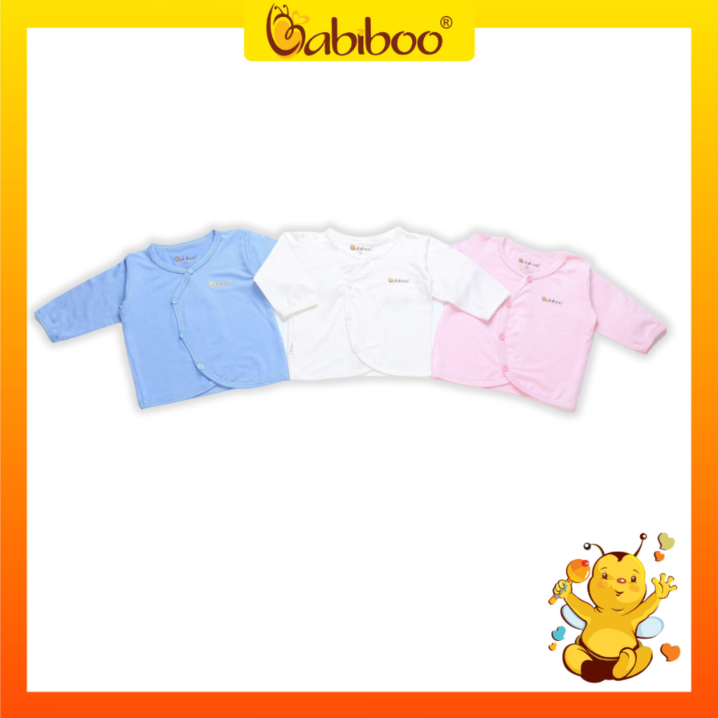 Áo sơ sinh dài tay BABIBOO áo tay dài cổ tim,nút cài giữa,vải Viscose siêu mềm BTK24