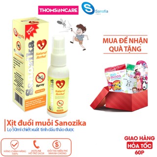 Xịt đuổi muỗi Sanozika từ thảo dược, cho bé từ sơ sinh, chống muỗi đốt, làm dịu da chai 60ml từ sả chanh, bạc hà