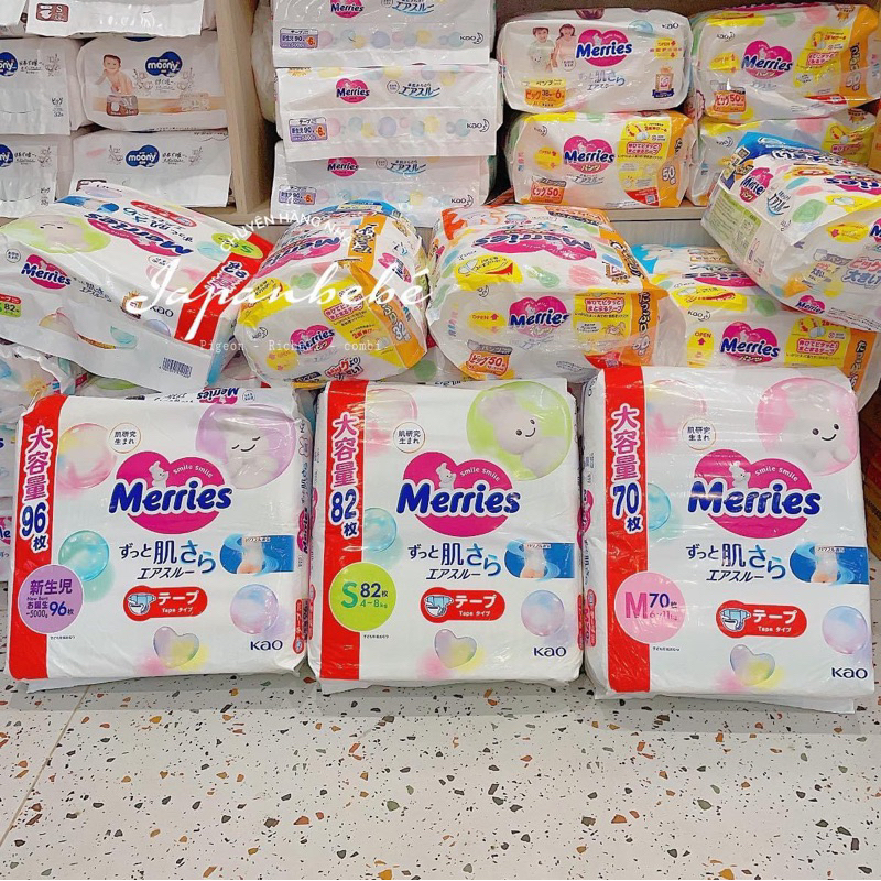 Tã Bỉm quần Merries Jumbo NB96/S82/M70/L56/XL50/XXL32
