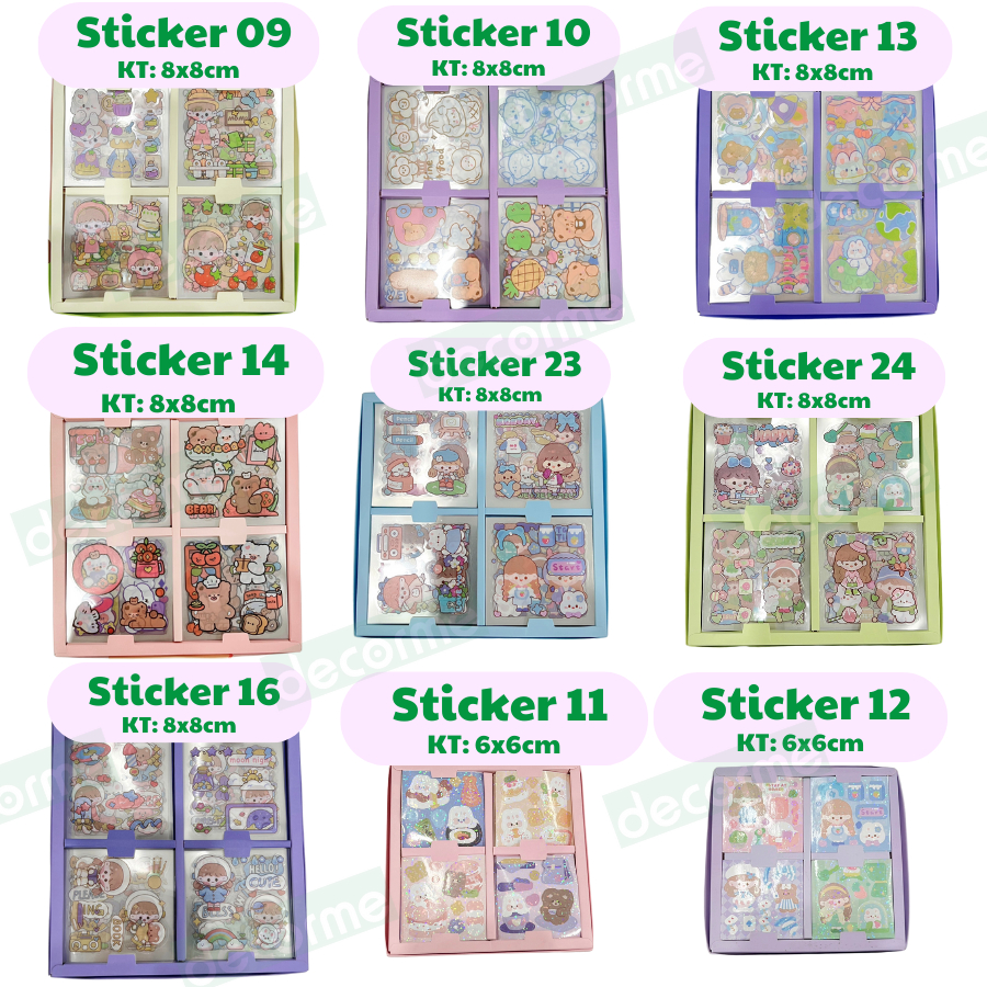 Set sticker trang trí sổ vở bình nước Decorme Hộp 100 tấm sticker trong suốt nhiều chi tiết decor sổ miếng dán trang trí