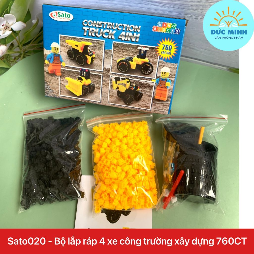 Bộ đồ chời lego 4 xe công trường lắp ráp Construction truck 4in1 Sato020, an toàn dành trẻ nhỏ vpp