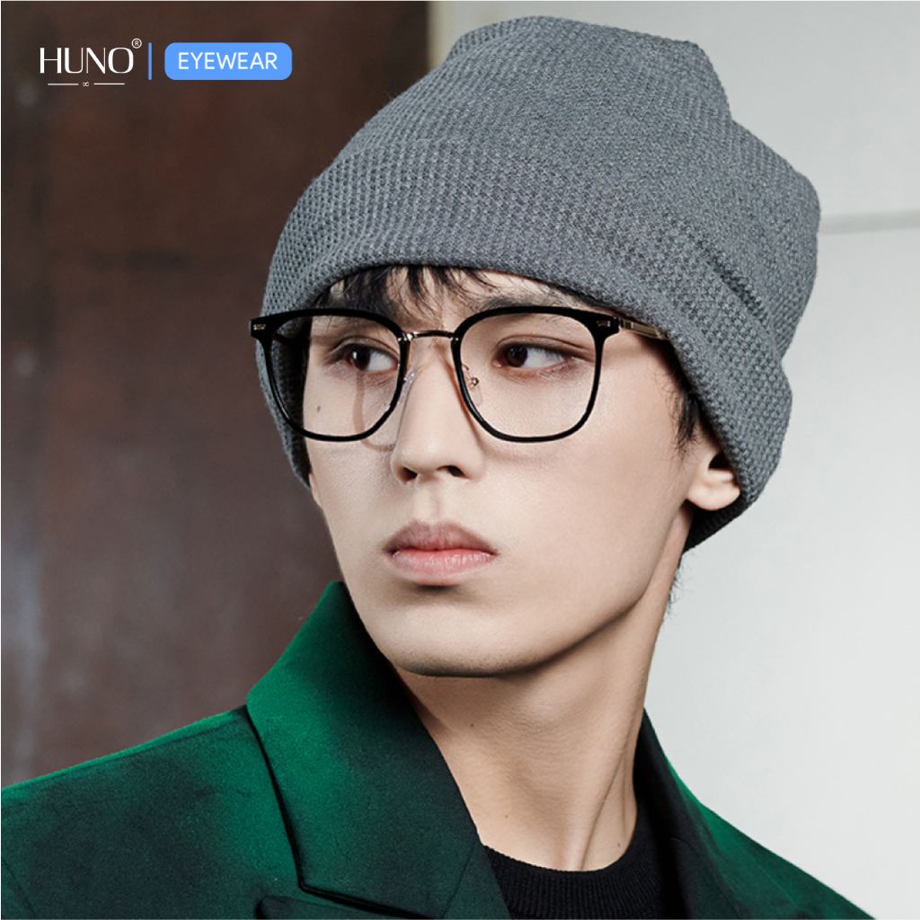 Gọng kính thời trang khung kim loại HUNO cho nam nữ, chống ánh sáng xanh phong cách basic - K106