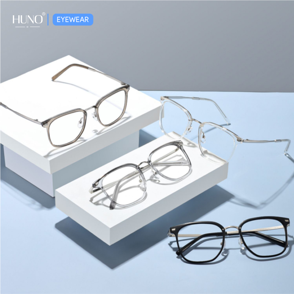 Gọng kính thời trang khung kim loại HUNO cho nam nữ, chống ánh sáng xanh phong cách basic - K106