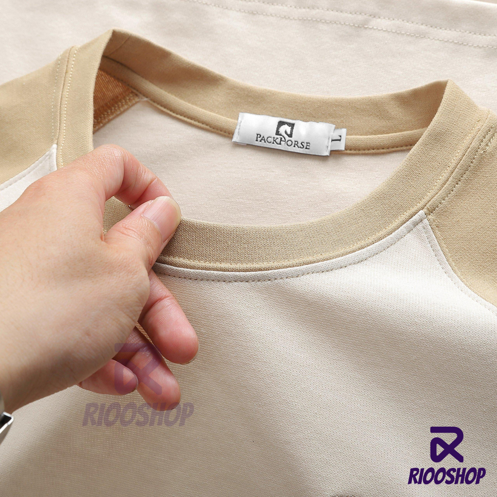 Áo thun nam cổ tròn đẹp, áo phông nam cotton 100 raglan trắng, kem, xám RIOOSHOP RTX007 có size lớn, big size