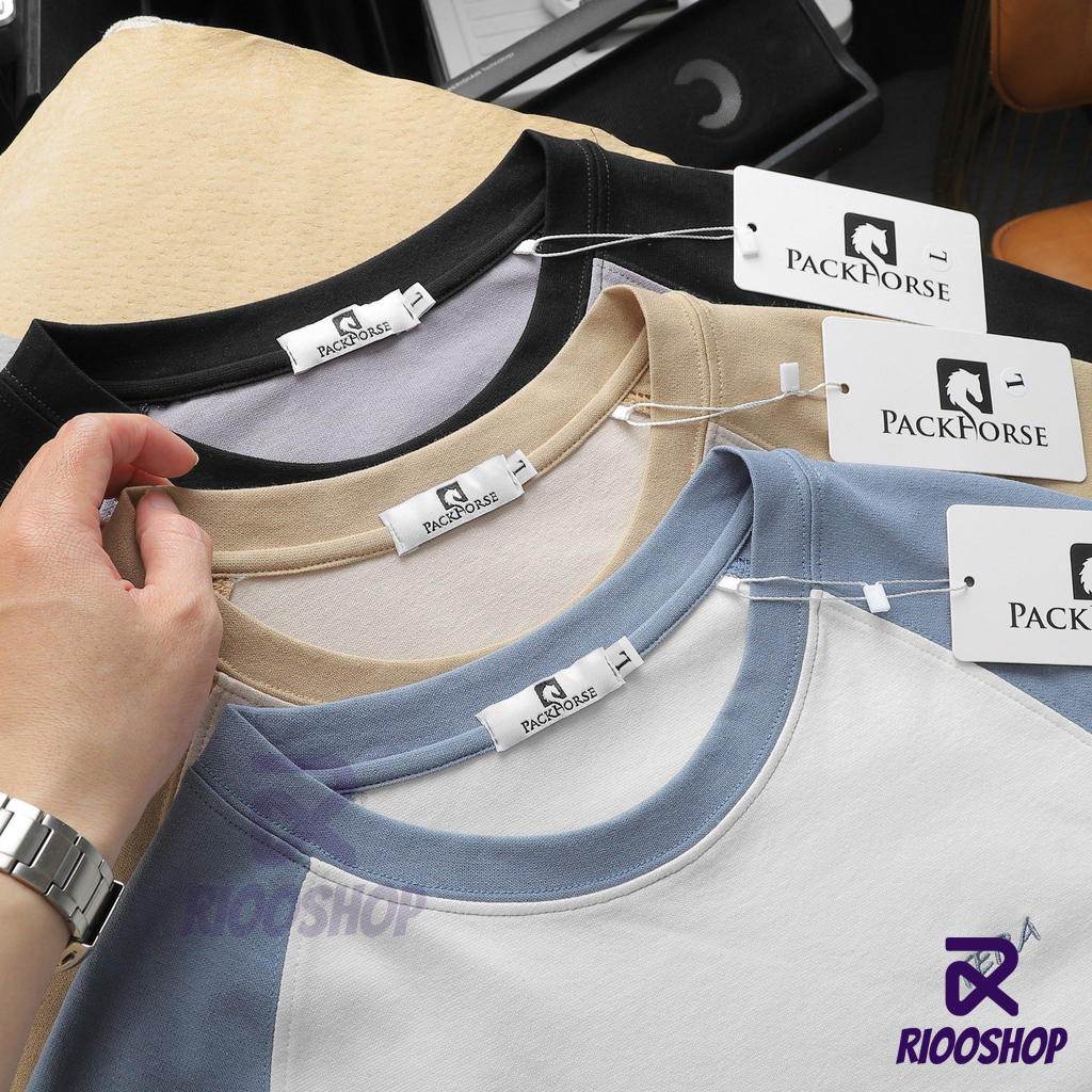 Áo thun nam cổ tròn đẹp, áo phông nam cotton 100 raglan trắng, kem, xám RIOOSHOP RTX007 có size lớn, big size