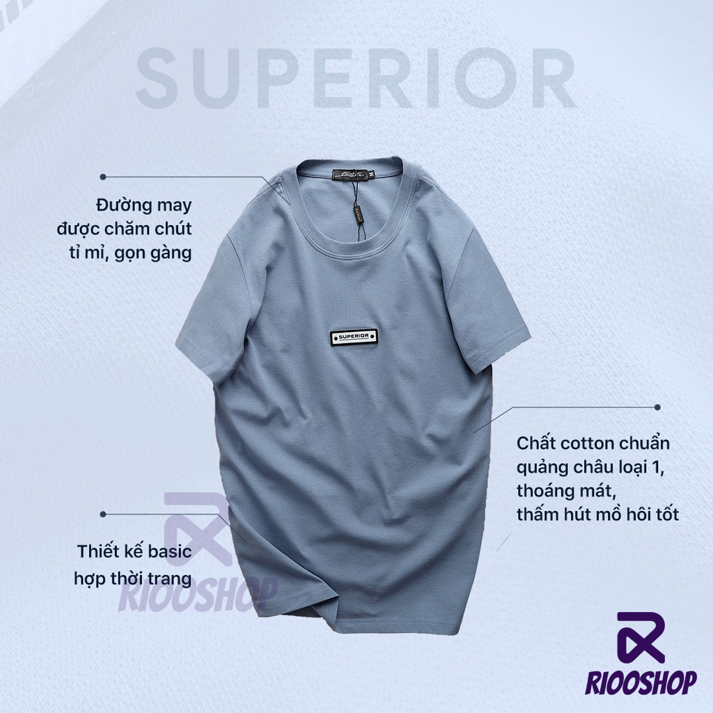 Áo thun nam cổ tròn basic, áo phông nam cotton cao cấp có size lớn, big size màu xanh, kem RIOOSHOP RTX009