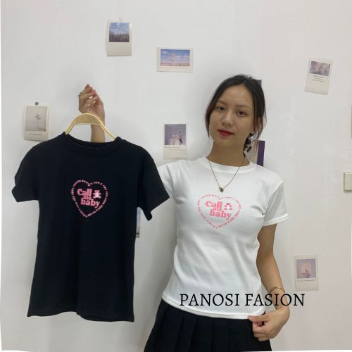 Áo phông nữ áo thun nữ BABY TEE cổ tròn tay ngắn in chữ CALL BABY hottrend PANOSI - A94