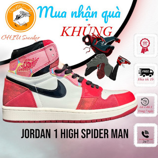 Giày sneaker nam nữ Jordan 1 High Og spider man da bò thật cao cấp giày thể thao Jordan đỏ cổ cao