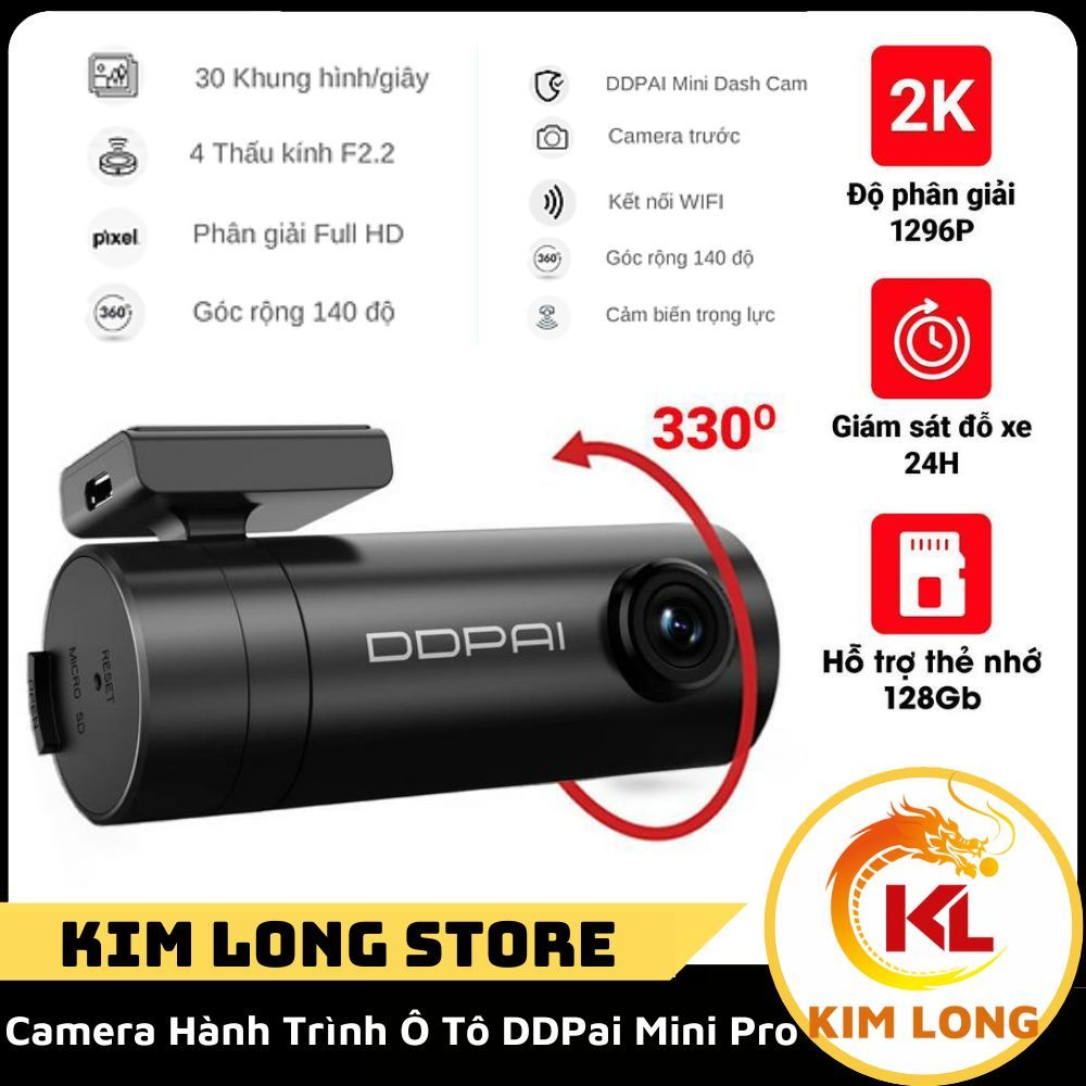 Camera Hành Trình Ô Tô DDPai Mini Pro Độ Phân Giải 2K Kết Nối Wifi xe hơi ghi âm 24h