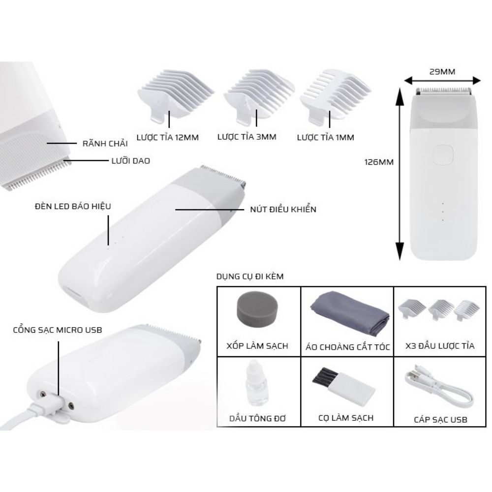 Tông Đơ Cắt Tóc Cho Bé Xiaomi Mitu DIEL0384 - Siêu Êm , Độ Ồn Thấp , Giúp Trẻ Không Giật Mình , Không Khóc