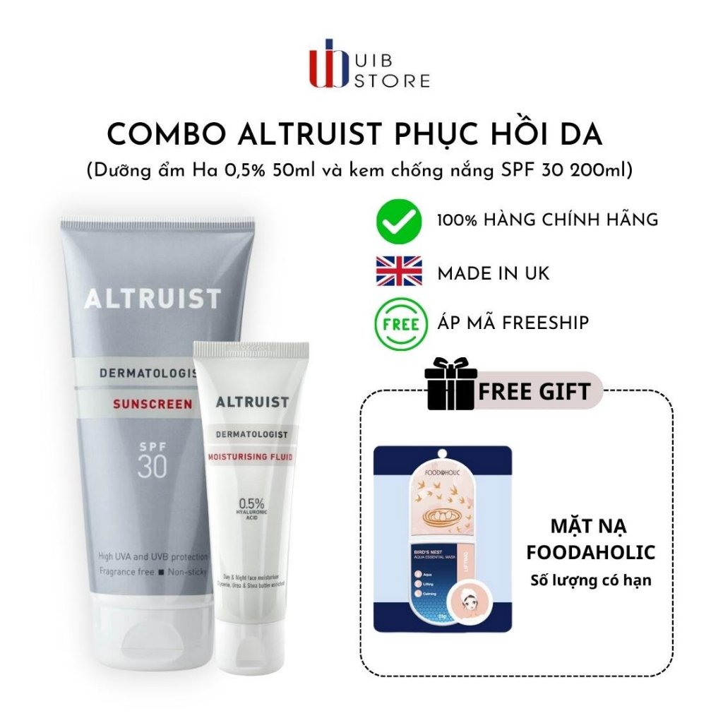 Combo Altruist phục hồi da (dưỡng ẩm Ha 0,5% 50ml và kem chống nắng SPF 30 200ml)