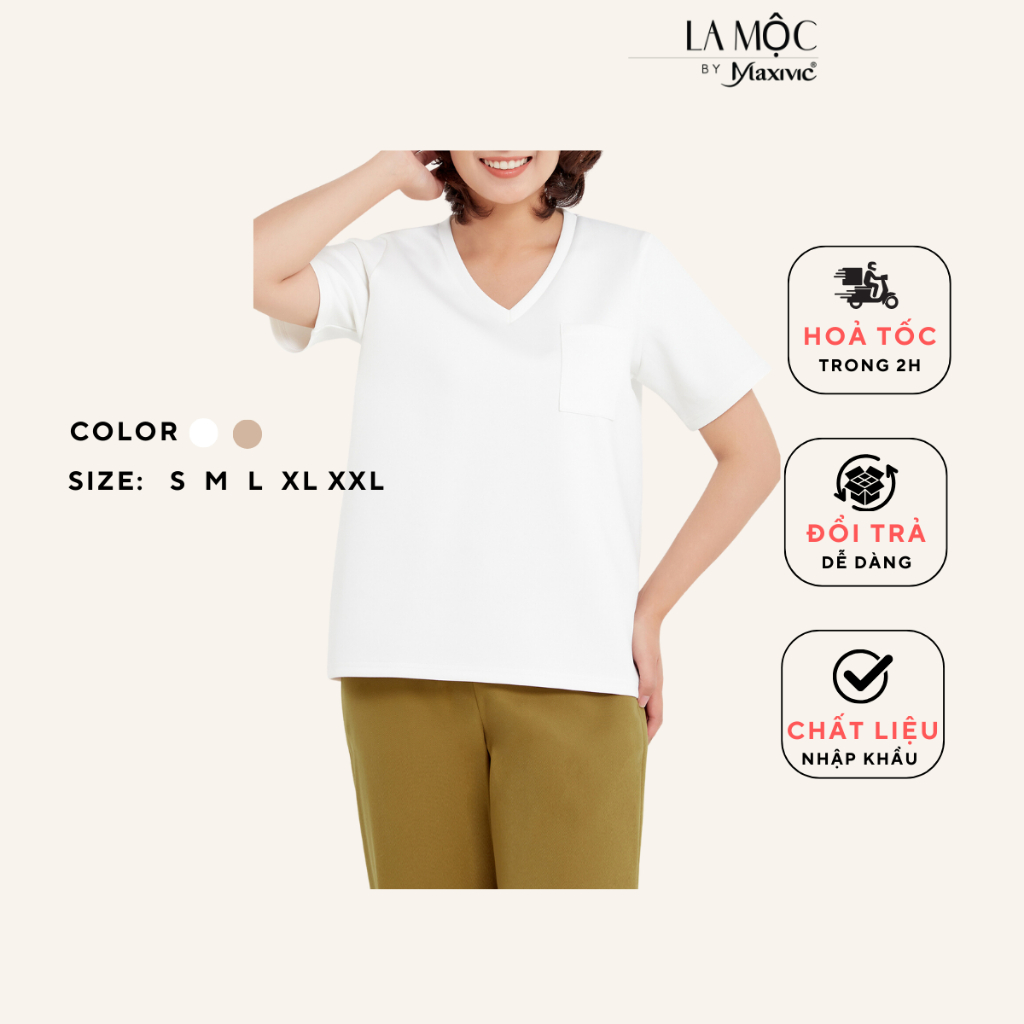 Áo Thun Nữ Cổ Tim Có Túi Maxivic, La Mộc - LM0122303