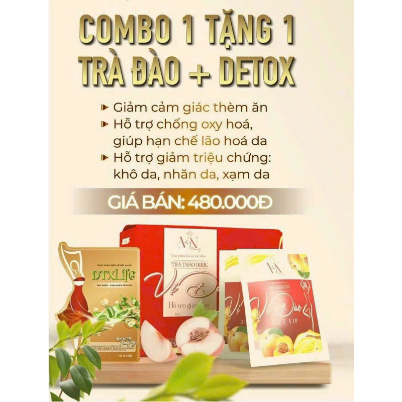 (mua 1 tặng 1 detox rau củ)Trà đào giảm cân đông anh chính hãng hộp 15 gói