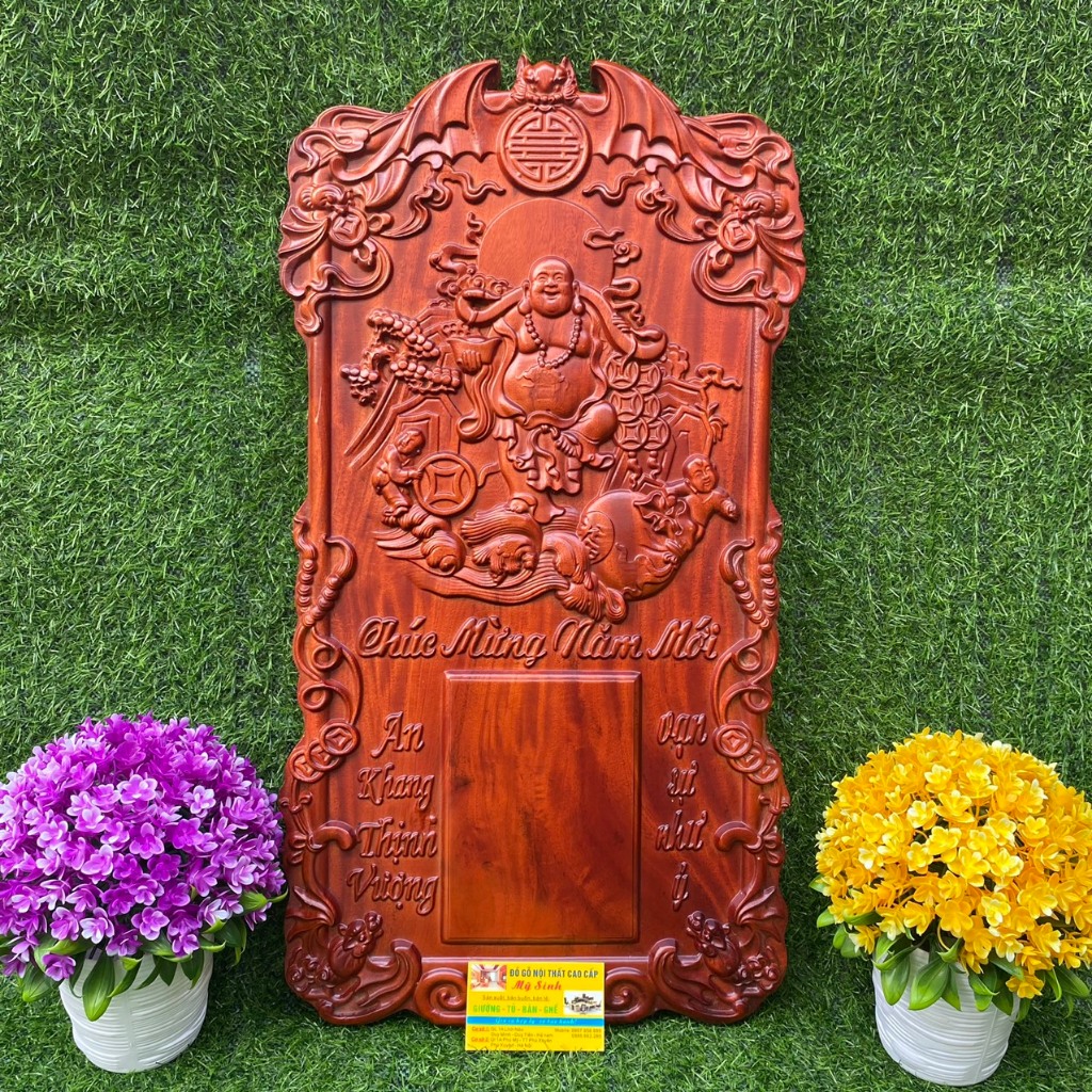 Đồ gỗ nội thất Đốc lịch di lạc gỗ hương đỏ mini nguyên khối, Tranh đục hoa treo tường mỹ nghệ phòng khách