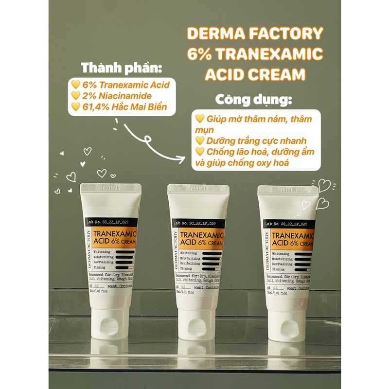 Kem dưỡng trắng giảm thâm nám Derma Factory Tranexamic Acid 6% Cream
