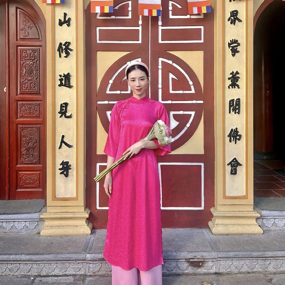 Bigsize Áo Dài Cách Tân Nữ Gấm Tơ Vân Hoa LD36