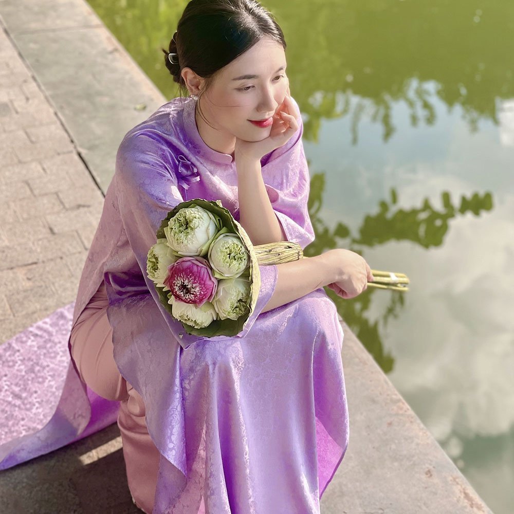 Bigsize Áo Dài Cách Tân Nữ Gấm Tơ Vân Hoa LD36