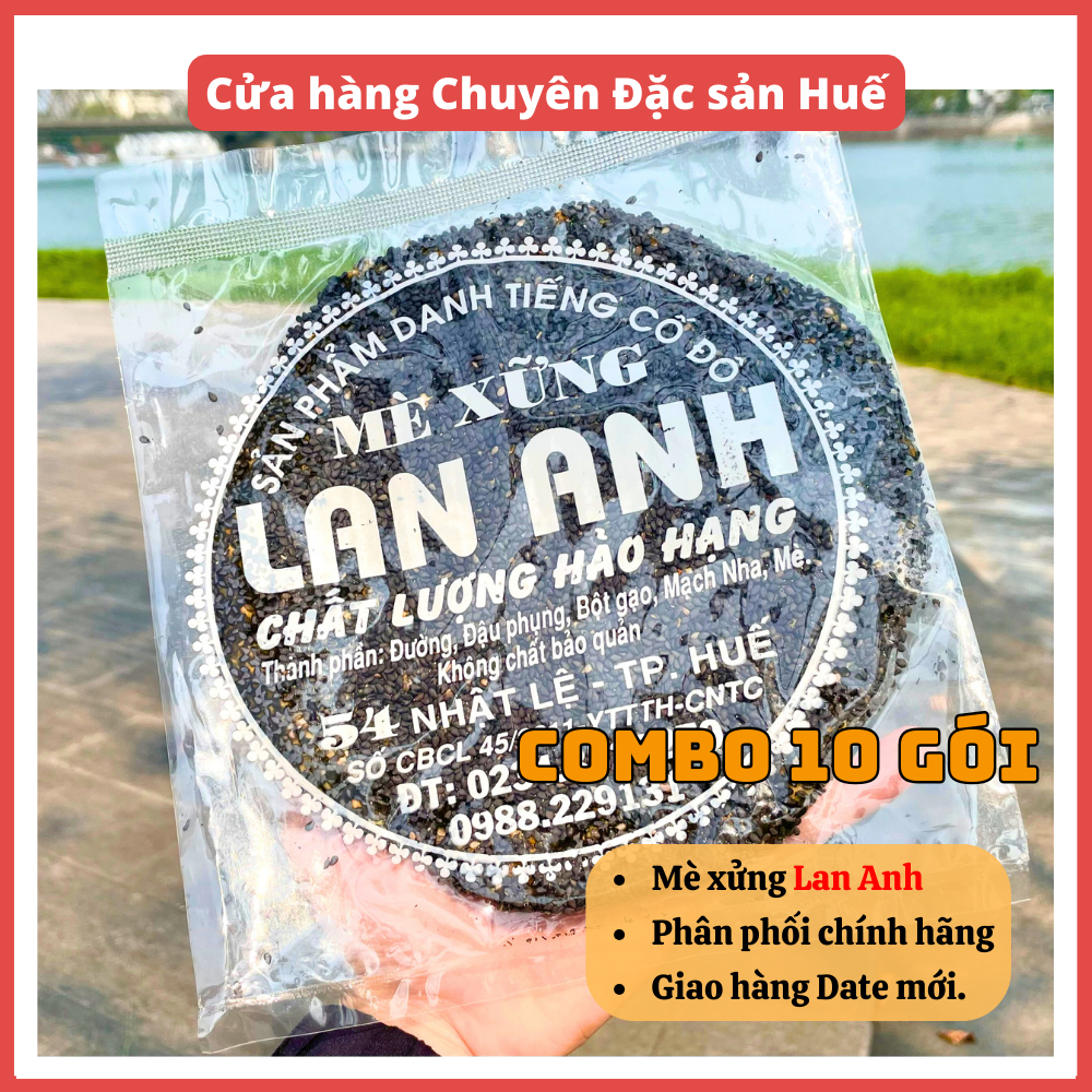 10 gói Mè Xửng Lan Anh Tròn, Dẻo, Mè Đen (100gr/gói) - Đặc Sản Huế