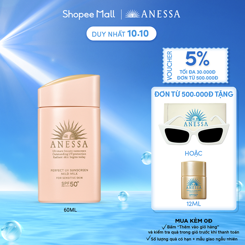 Sữa chống nắng dịu nhẹ cho da nhạy cảm Anessa Perfect UV Sunscreen Mild Milk 60ml