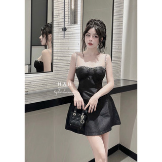 Đầm dự tiệc váy nữ 2 dây tiểu thư công chúa viền dây đá bling đi chơi đi sinh nhật sang chảnh