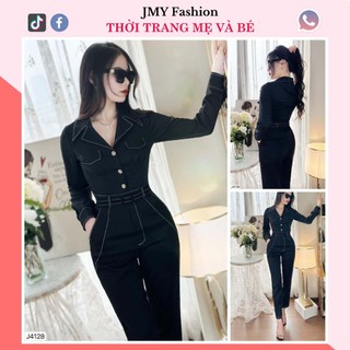 J4128 Jumpsuit đen cổ vest sang chảnh jumpsuit dài tay công sở