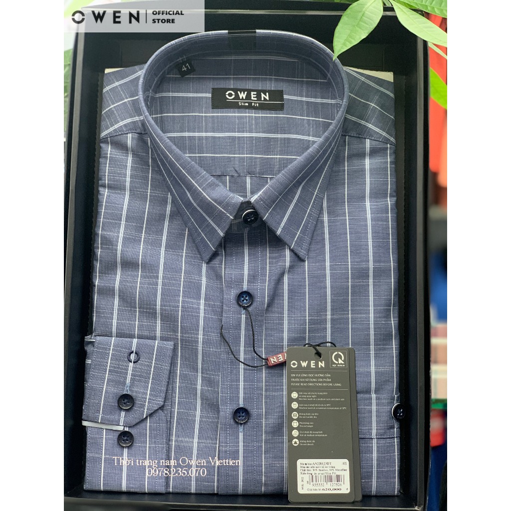 Owen - Áo sơ mi dài tay Slim Fit nền navy kẻ sọc trắng Bamboo 2023