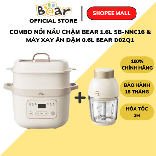 COMBO Nồi nấu cháo chậm 1.6L Bear SB-NNC16 + Máy xay thực phẩm Mini Đa Năng Bear D02Q1, BH 18 tháng