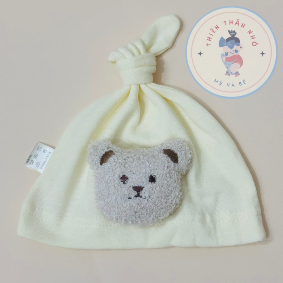 Mũ Củ Tỏi Cotton Đính Gấu Bông Xù Cho Bé, Trẻ Sơ Sinh, Bé Trai Bé Gái