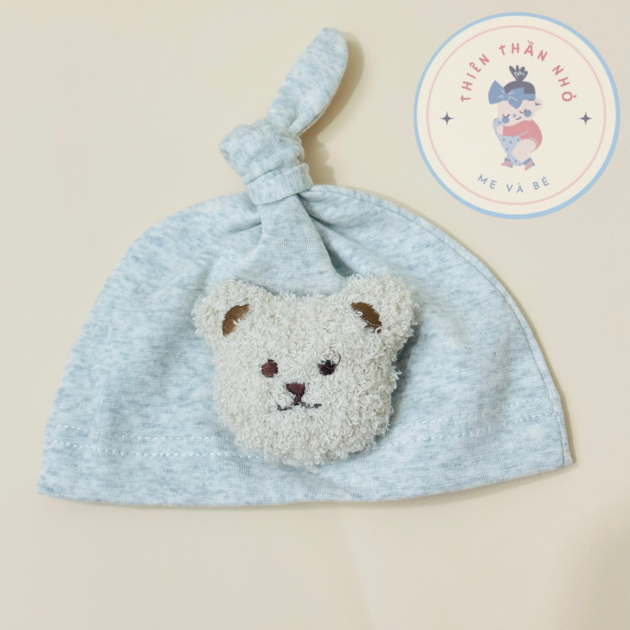 Mũ Củ Tỏi Cotton Đính Gấu Bông Xù Cho Bé, Trẻ Sơ Sinh, Bé Trai Bé Gái