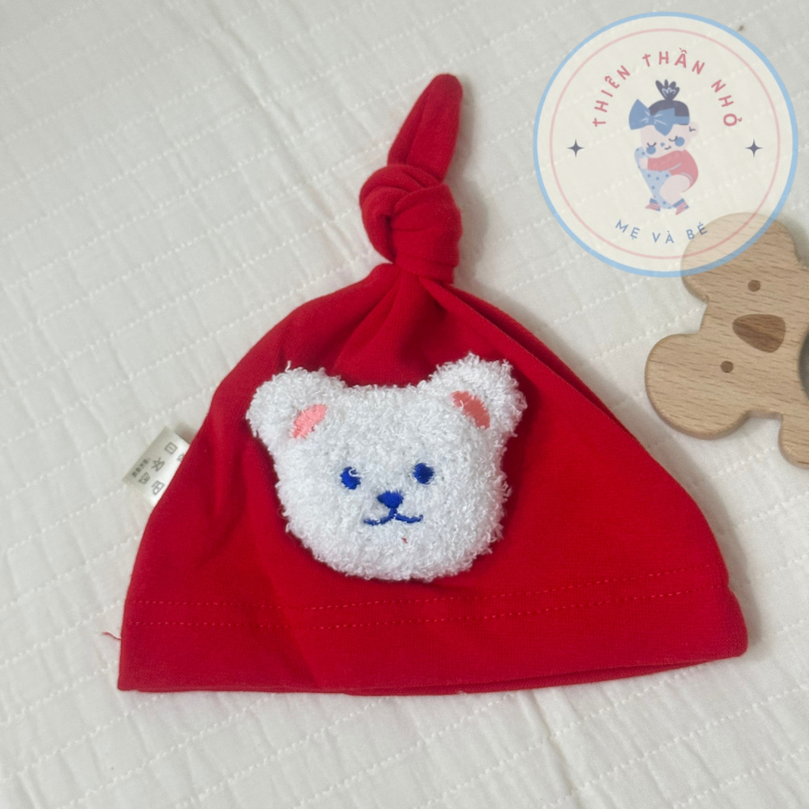 Mũ Củ Tỏi Cotton Đính Gấu Bông Xù Cho Bé, Trẻ Sơ Sinh, Bé Trai Bé Gái