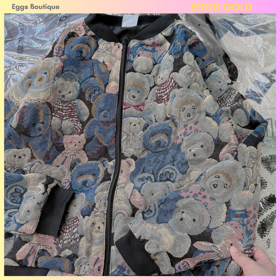 Áo Khoác Bomber Mochino Gấu 2 Lớp Form dáng Rộng Unisex Hàng Quảng Châu Mẫu Hot 2023