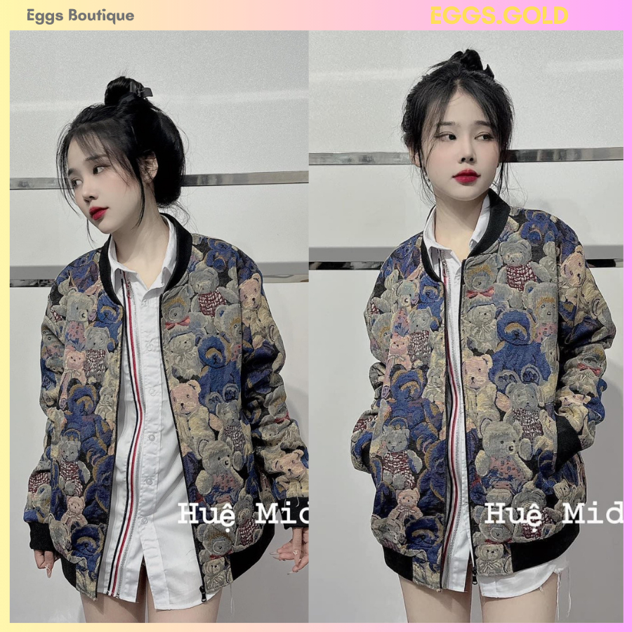 Áo Khoác Bomber Mochino Gấu 2 Lớp Form dáng Rộng Unisex Hàng Quảng Châu Mẫu Hot 2023